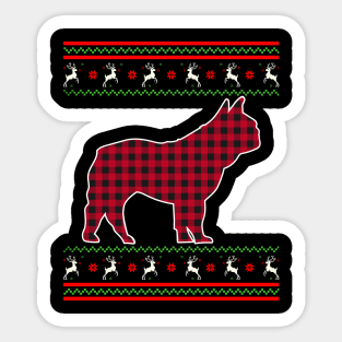 French Bulldog Red Plaid Ugly Christmas Sweater Style Sticker